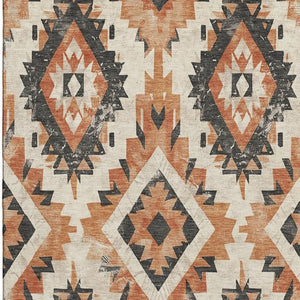 HomeRoots 8' X 10' Southwestern Terra Cotta Charcoal Area Rug - Washable, UV-Protected, Durable & Stylish Decor 706623