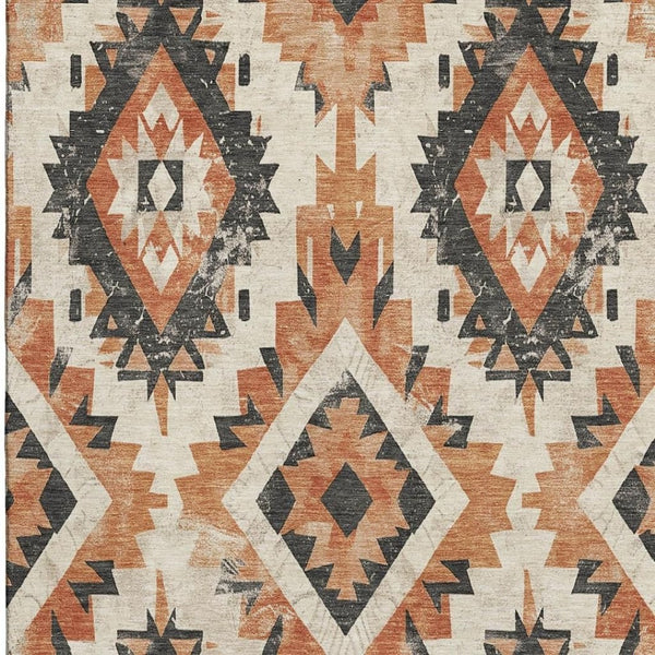 HomeRoots 8' X 10' Southwestern Terra Cotta Charcoal Area Rug - Washable, UV-Protected, Durable & Stylish Decor 706623