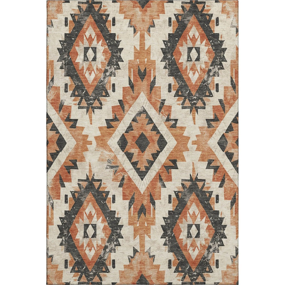 HomeRoots 9' X 12' Southwestern Washable Area Rug in Terra Cotta & Charcoal – UV Protected & Stain-Resistant! 706624