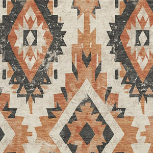 HomeRoots 9' X 12' Southwestern Washable Area Rug in Terra Cotta & Charcoal – UV Protected & Stain-Resistant! 706624