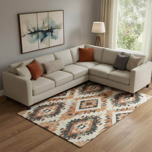 HomeRoots 10' X 14' Terra Cotta Southwestern Area Rug - UV Protected, Stain Resistant, Non-Slip Backing for Durability 706625