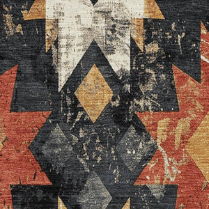 HomeRoots 5' X 8' Southwestern Area Rug in Black, Gold & Rust – Washable, UV-Protected, Pet-Friendly Design! 706627