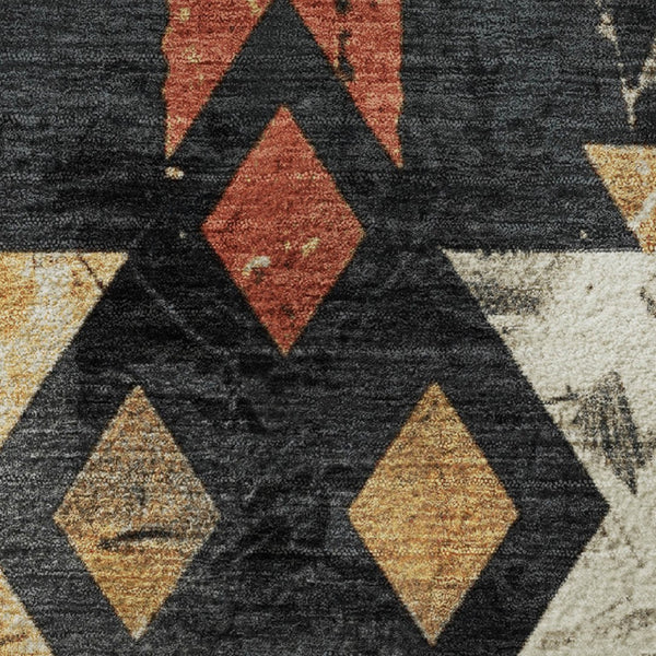 HomeRoots 8' Southwestern Washable Round Rug in Black, Gold & Rust - UV Protected, Non-Slip & Easy Care! 706628