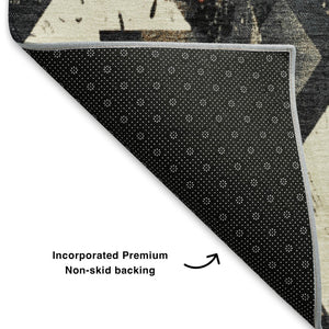 HomeRoots 8' X 10' Southwestern Area Rug – Bold Black, Gold & Rust Design, Washable & UV-Protected for Durability 706629
