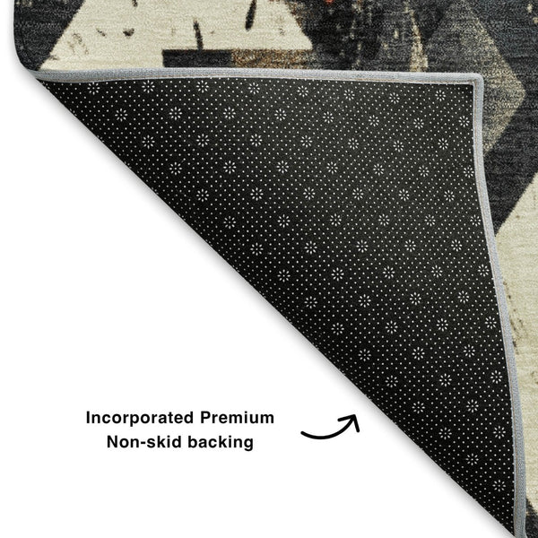 HomeRoots 8' X 10' Southwestern Area Rug – Bold Black, Gold & Rust Design, Washable & UV-Protected for Durability 706629