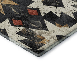 HomeRoots 8' X 10' Southwestern Area Rug – Bold Black, Gold & Rust Design, Washable & UV-Protected for Durability 706629