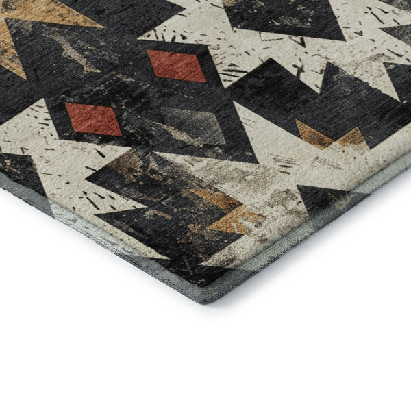 HomeRoots 8' X 10' Southwestern Area Rug – Bold Black, Gold & Rust Design, Washable & UV-Protected for Durability 706629
