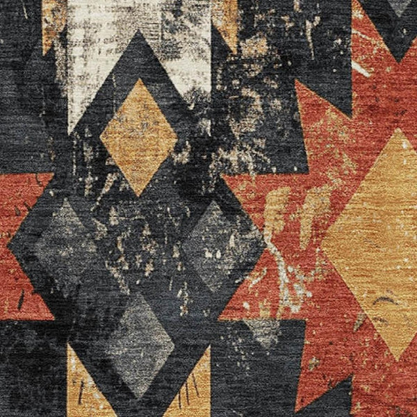 HomeRoots 8' X 10' Southwestern Area Rug – Bold Black, Gold & Rust Design, Washable & UV-Protected for Durability 706629