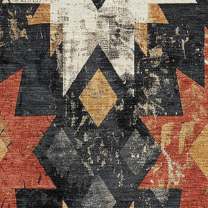 HomeRoots 9' X 12' Southwestern Washable Area Rug – Durable Black, Gold & Rust Design with UV Protection 706630