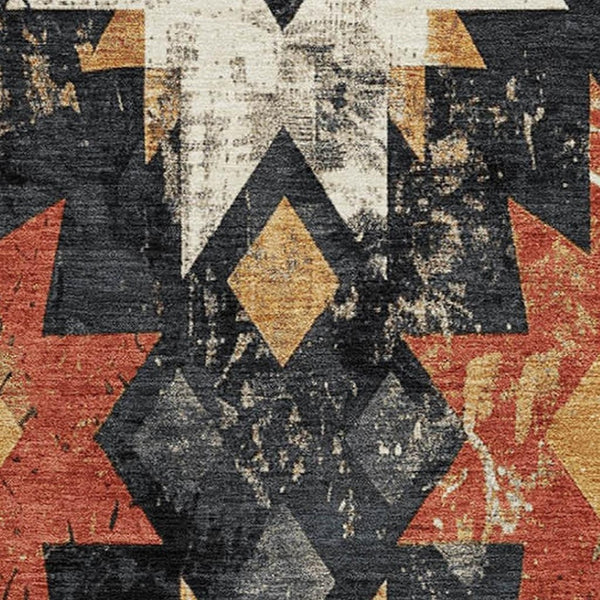 HomeRoots 9' X 12' Southwestern Washable Area Rug – Durable Black, Gold & Rust Design with UV Protection 706630
