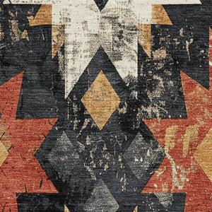 HomeRoots 10' Southwestern Washable Area Rug - Black, Gold & Rust Design with UV Protection for Durability 706631