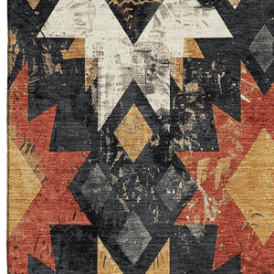 HomeRoots 10' Southwestern Washable Area Rug - Black, Gold & Rust Design with UV Protection for Durability 706631