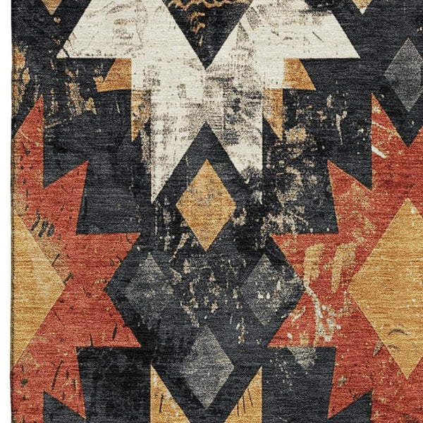 HomeRoots 10' Southwestern Washable Area Rug - Black, Gold & Rust Design with UV Protection for Durability 706631
