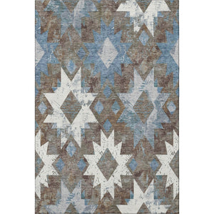 HomeRoots 5' X 8' Southwestern Area Rug in Brown, Blue, and Ivory - Washable, UV Protected, Durable & Stylish 706633