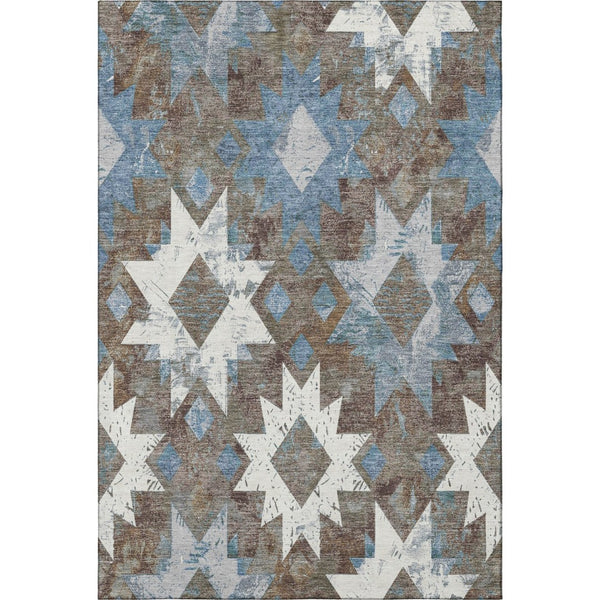 HomeRoots 5' X 8' Southwestern Area Rug in Brown, Blue, and Ivory - Washable, UV Protected, Durable & Stylish 706633