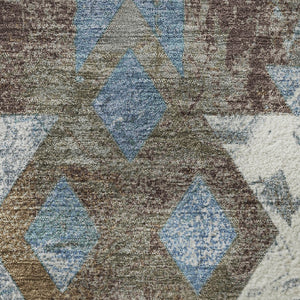 HomeRoots 8' Brown Blue and Ivory Southwestern Washable Round Rug with UV Protection for High-Traffic Areas 706634