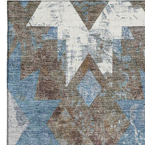 HomeRoots 8' Southwestern Area Rug in Brown, Blue & Ivory - Washable, UV Protected & Stain Resistant Design 706635
