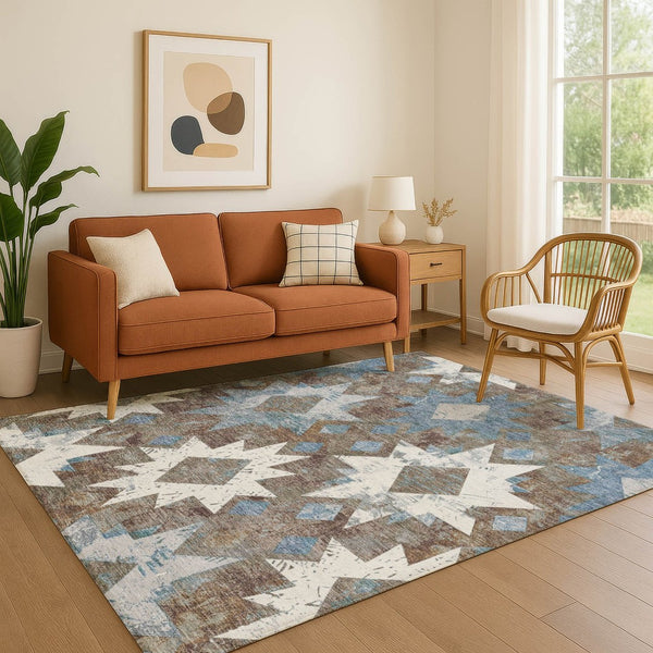HomeRoots 9' Southwestern Washable Area Rug in Brown, Blue & Ivory - UV Protected, Durable & Stylish! 706636