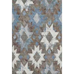 HomeRoots 9' Southwestern Washable Area Rug in Brown, Blue & Ivory - UV Protected, Durable & Stylish! 706636