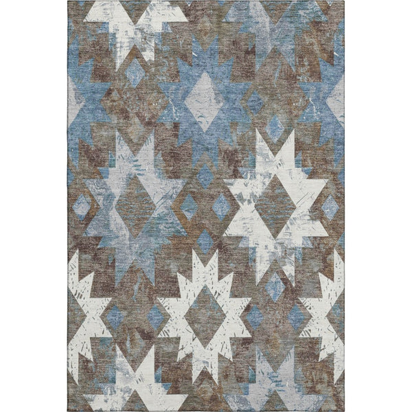 HomeRoots 9' Southwestern Washable Area Rug in Brown, Blue & Ivory - UV Protected, Durable & Stylish! 706636