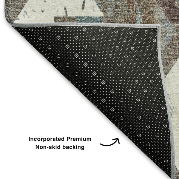 HomeRoots 9' Southwestern Washable Area Rug in Brown, Blue & Ivory - UV Protected, Durable & Stylish! 706636