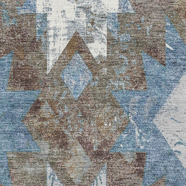 HomeRoots 9' Southwestern Washable Area Rug in Brown, Blue & Ivory - UV Protected, Durable & Stylish! 706636