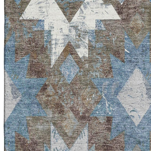 HomeRoots 9' Southwestern Washable Area Rug in Brown, Blue & Ivory - UV Protected, Durable & Stylish! 706636