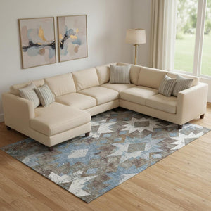 HomeRoots 10' Southwestern Area Rug in Brown, Blue & Ivory - Washable, Durable, UV-Protected for Homes & Patios 706637