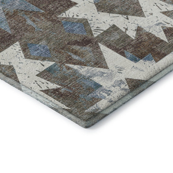 HomeRoots 10' Southwestern Area Rug in Brown, Blue & Ivory - Washable, Durable, UV-Protected for Homes & Patios 706637