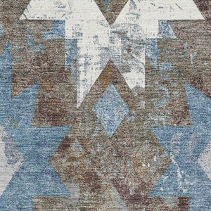 HomeRoots 10' Southwestern Area Rug in Brown, Blue & Ivory - Washable, Durable, UV-Protected for Homes & Patios 706637