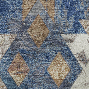 HomeRoots 8' Southwestern Washable Round Rug in Blue, Brown & Ivory - Durable, UV-Protected for Family Spaces 706640