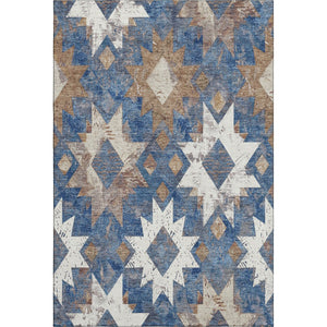 HomeRoots 8' X 10' Southwestern Washable Area Rug in Blue, Brown & Ivory - UV Protected, Stain Resistant Design 706641