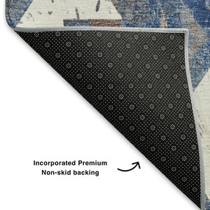 HomeRoots 8' X 10' Southwestern Washable Area Rug in Blue, Brown & Ivory - UV Protected, Stain Resistant Design 706641
