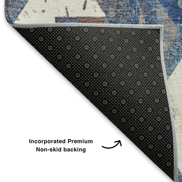 HomeRoots 8' X 10' Southwestern Washable Area Rug in Blue, Brown & Ivory - UV Protected, Stain Resistant Design 706641