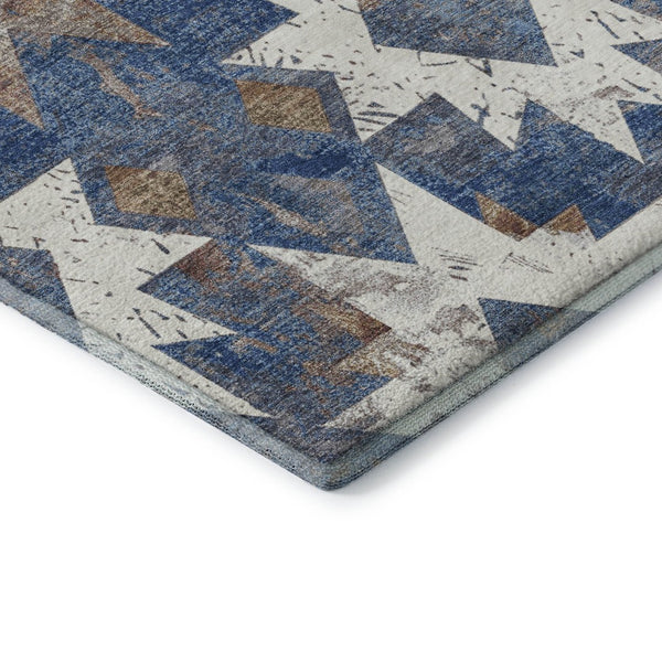 HomeRoots 8' X 10' Southwestern Washable Area Rug in Blue, Brown & Ivory - UV Protected, Stain Resistant Design 706641