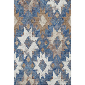 HomeRoots 8' X 10' Southwestern Washable Area Rug in Blue, Brown & Ivory - UV Protected, Stain Resistant Design 706641