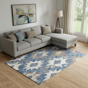 HomeRoots 9' X 12' Southwestern Washable Area Rug - Durable, UV-Protected, Stain-Resistant for Indoor/Outdoor Use 706642