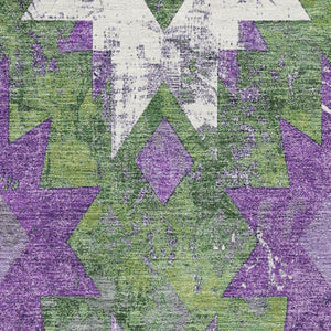 HomeRoots 5' X 8' Southwestern Washable Area Rug - Vibrant Green, Purple & Ivory with UV Protection & Style 706645