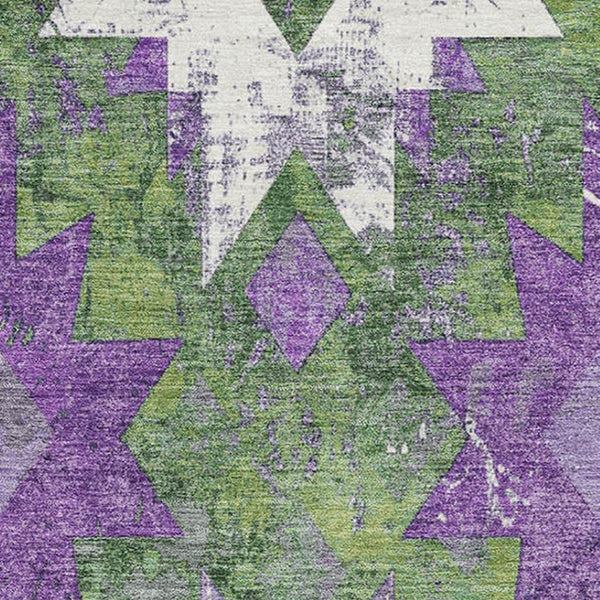 HomeRoots 5' X 8' Southwestern Washable Area Rug - Vibrant Green, Purple & Ivory with UV Protection & Style 706645