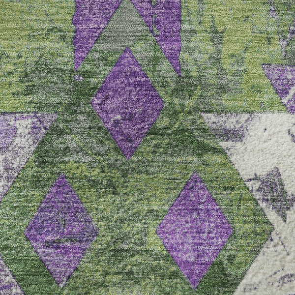 HomeRoots 8' Southwestern Washable Round Rug in Green, Purple & Ivory - Durable, UV Protected & Stain Resistant 706646