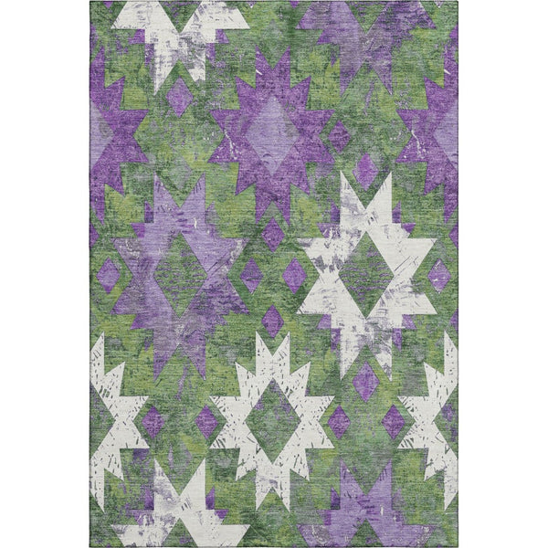 HomeRoots 8' X 10' Southwestern Area Rug in Green, Purple & Ivory - Washable, UV-Protected, Stain-Resistant! 706647