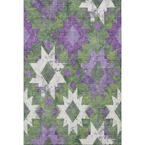HomeRoots 8' X 10' Southwestern Area Rug in Green, Purple & Ivory - Washable, UV-Protected, Stain-Resistant! 706647