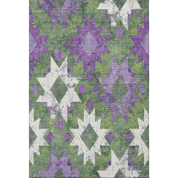 HomeRoots 8' X 10' Southwestern Area Rug in Green, Purple & Ivory - Washable, UV-Protected, Stain-Resistant! 706647