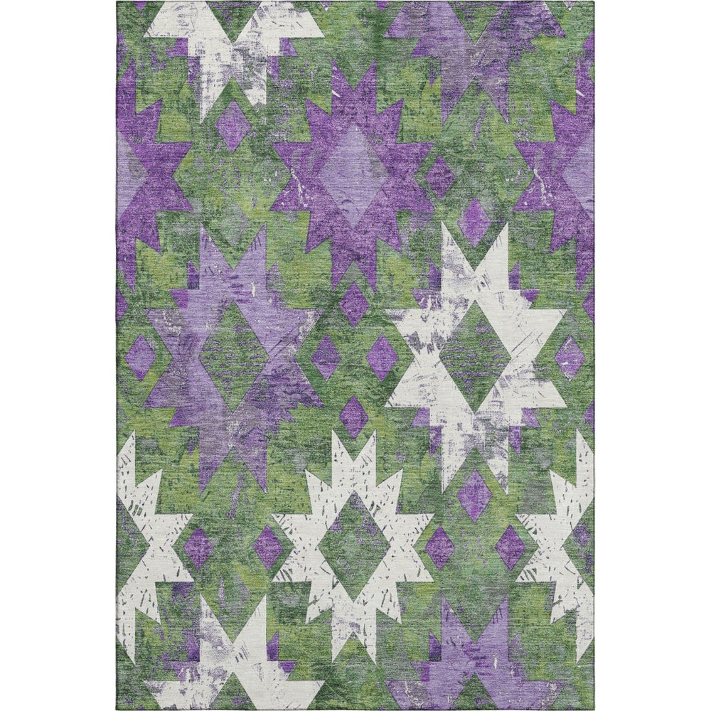 HomeRoots 9' Southwestern Area Rug in Green, Purple & Ivory - Washable, UV-Protected, Stain-Resistant Design 706648