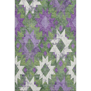 HomeRoots 9' Southwestern Area Rug in Green, Purple & Ivory - Washable, UV-Protected, Stain-Resistant Design 706648