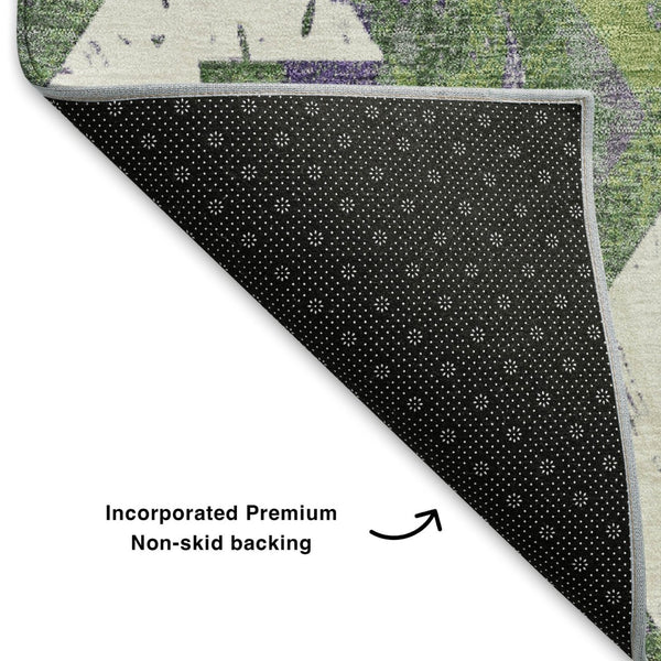 HomeRoots 9' Southwestern Area Rug in Green, Purple & Ivory - Washable, UV-Protected, Stain-Resistant Design 706648