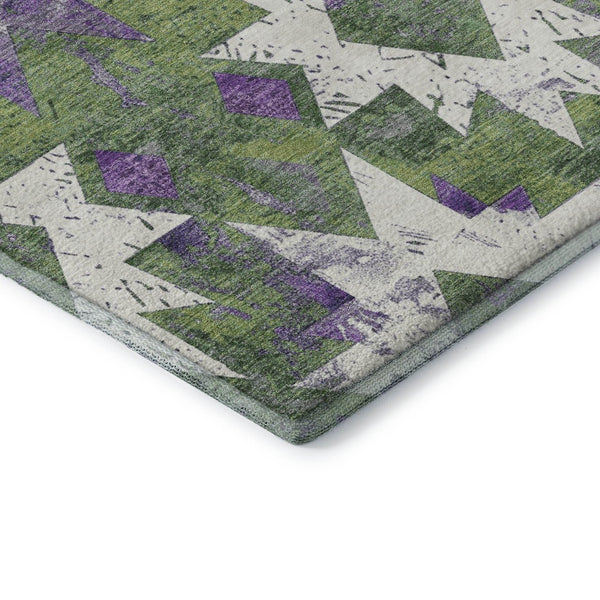 HomeRoots 9' Southwestern Area Rug in Green, Purple & Ivory - Washable, UV-Protected, Stain-Resistant Design 706648