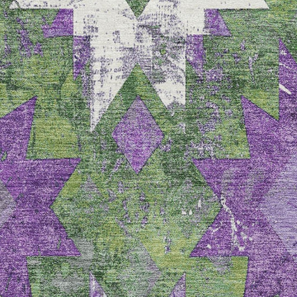 HomeRoots 9' Southwestern Area Rug in Green, Purple & Ivory - Washable, UV-Protected, Stain-Resistant Design 706648