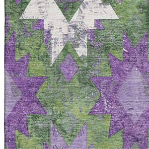 HomeRoots 9' Southwestern Area Rug in Green, Purple & Ivory - Washable, UV-Protected, Stain-Resistant Design 706648