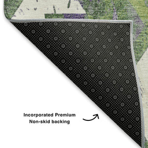 HomeRoots 10' X 14' Southwestern Area Rug in Green, Purple & Ivory - Washable, UV Protection & Non-Slip Backing 706649